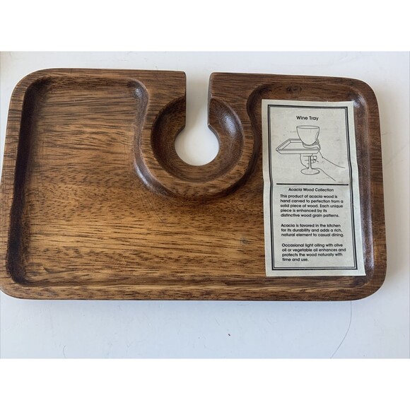 8 GOURMET Acacia Wood Canape Serving Trays Wine Holder Stacks NWT - Picture 2 of 4